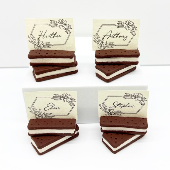 Set of 4 Ice Cream Sandwich Place Card Holders–Handmade Holiday Clay Table Decor - Picture 7 of 10